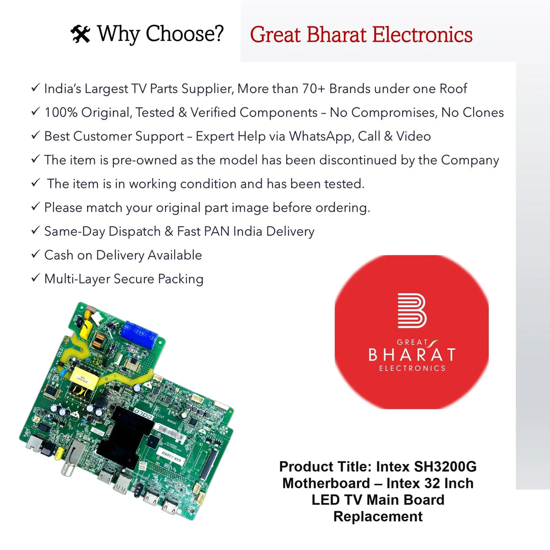 Intex SH3200G Motherboard – Intex 32 Inch LED TV Main Board Replacement - Great Bharat Electronics