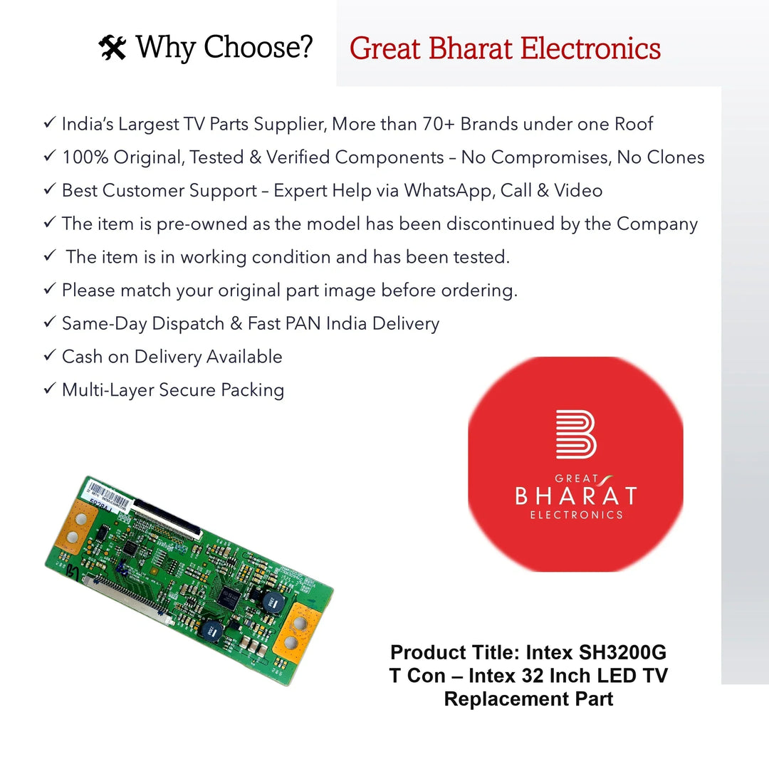 Intex SH3200G T-Con Board β Intex 32 Inch LED TV Replacement Part - Great Bharat Electronics