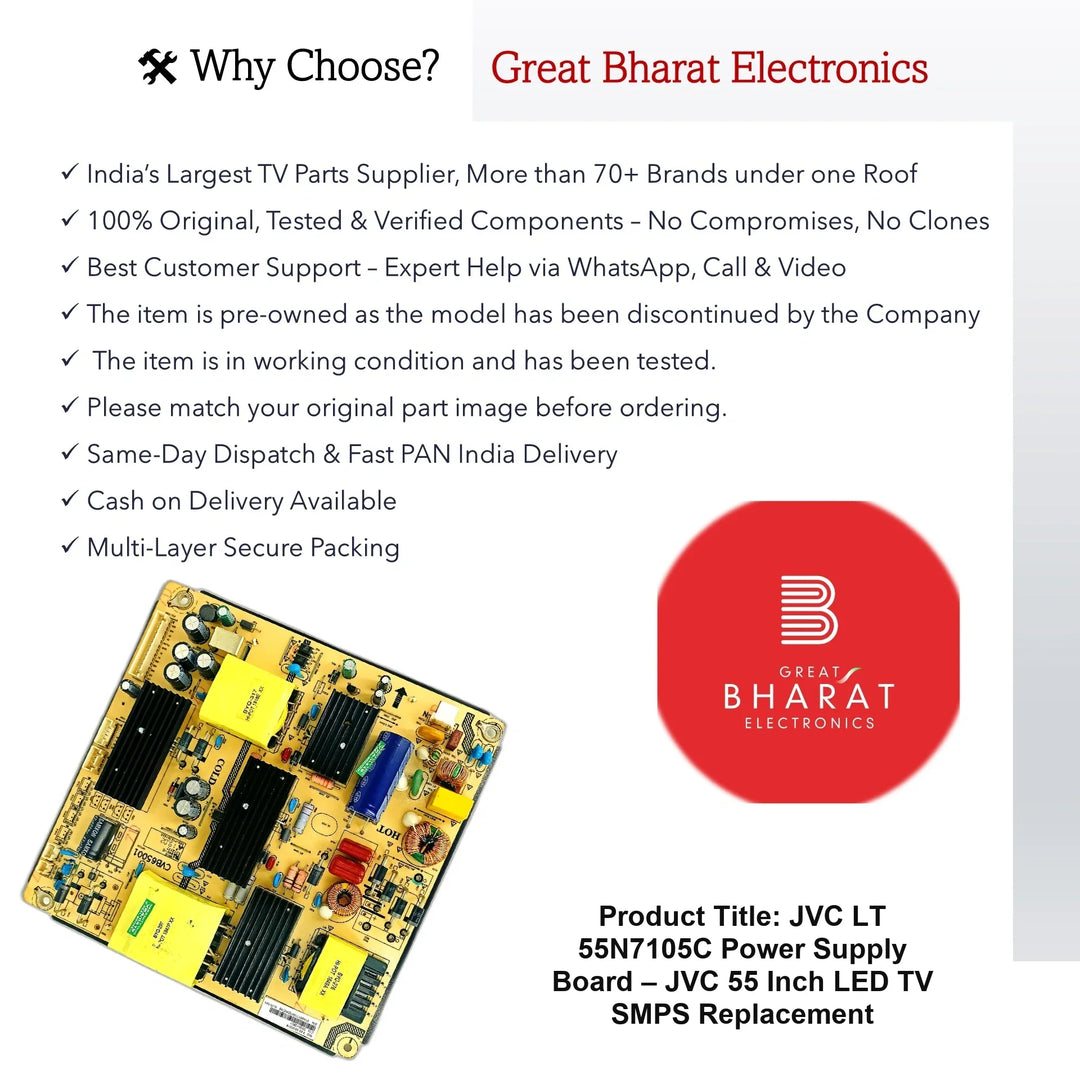 JVC LT-55N7105C Power Supply Board – JVC 55 Inch LED TV SMPS Replacement - Great Bharat Electronics