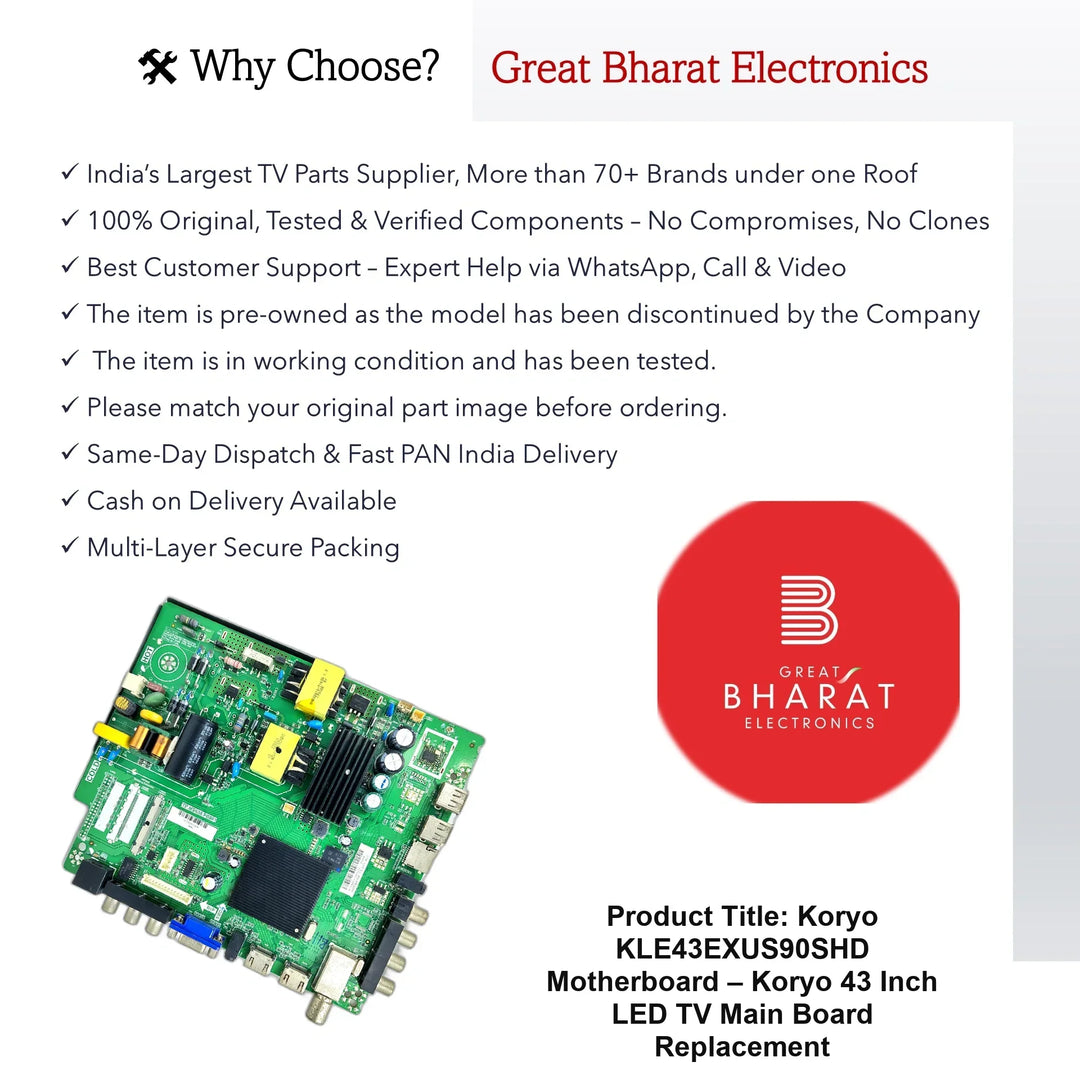 Koryo KLE43EXUS90SHD Motherboard – Koryo 43 Inch LED TV Main Board Replacement - Great Bharat Electronics