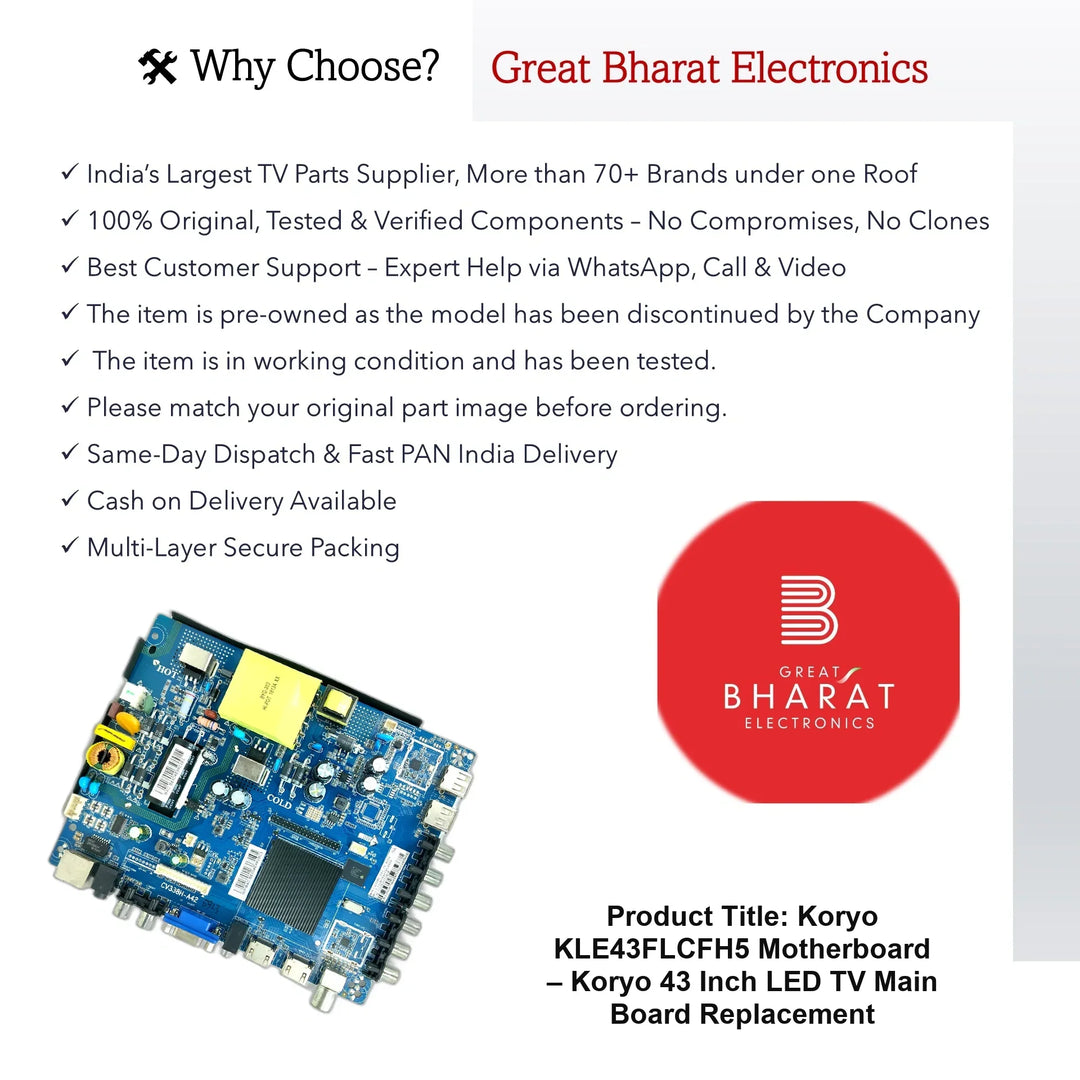 Koryo KLE43FLCFH5 Motherboard – Koryo 43 Inch LED TV Main Board Replacement - Great Bharat Electronics
