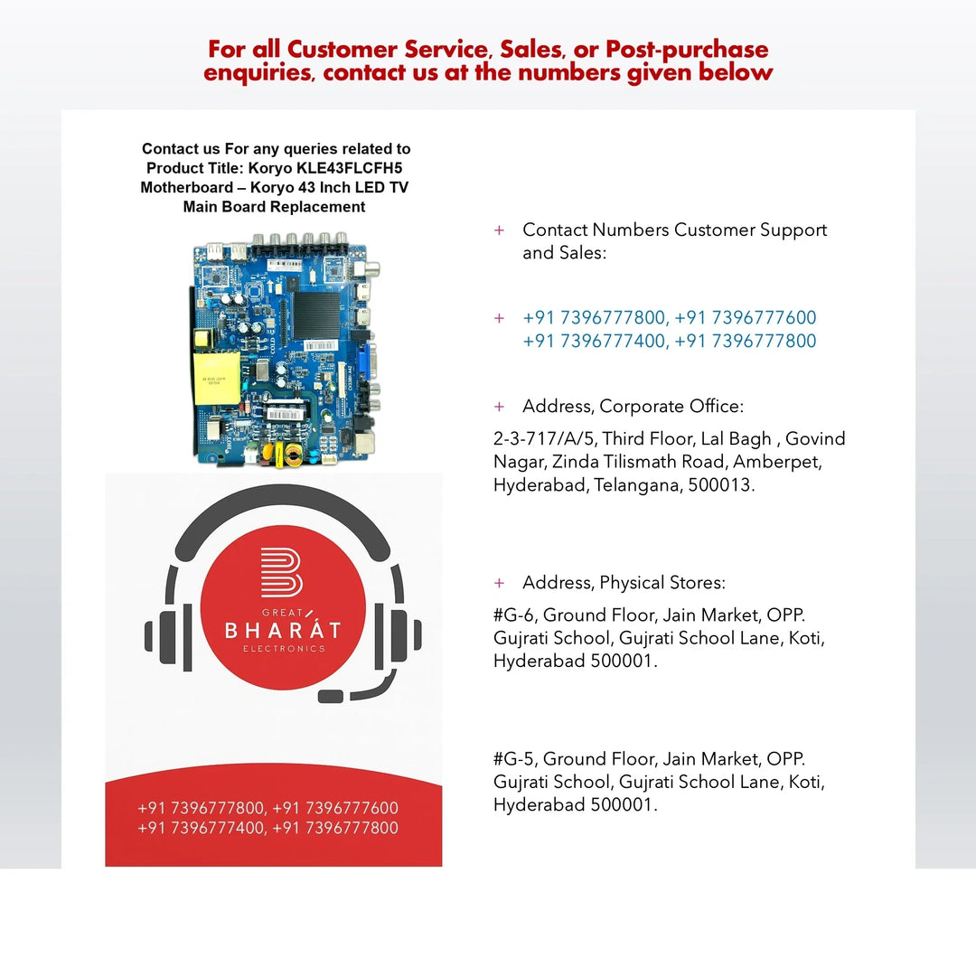 Koryo KLE43FLCFH5 Motherboard – Koryo 43 Inch LED TV Main Board Replacement - Great Bharat Electronics