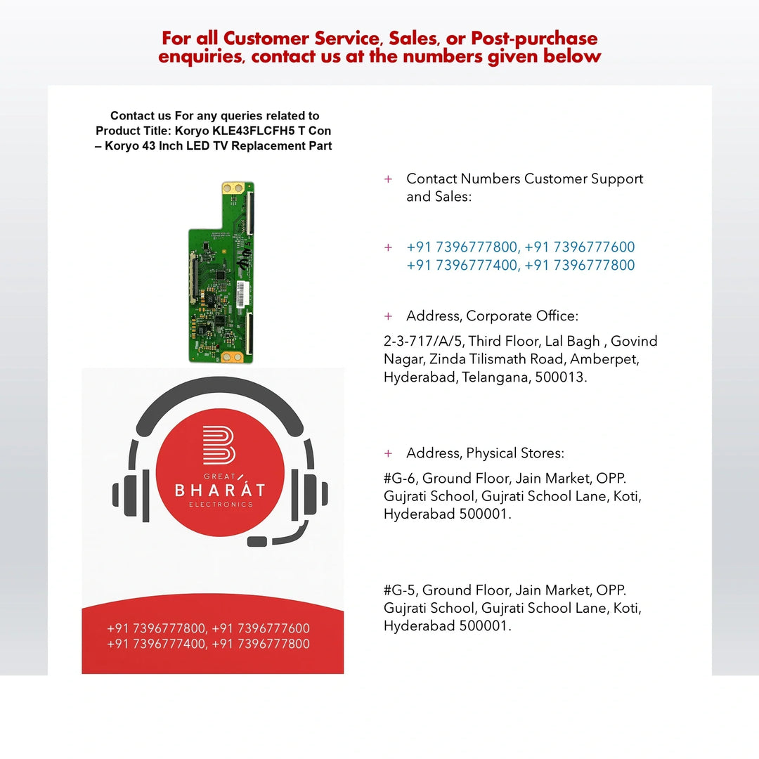 Koryo KLE43FLCFH5 T-Con Board – Koryo 43 Inch LED TV Replacement Part - Great Bharat Electronics
