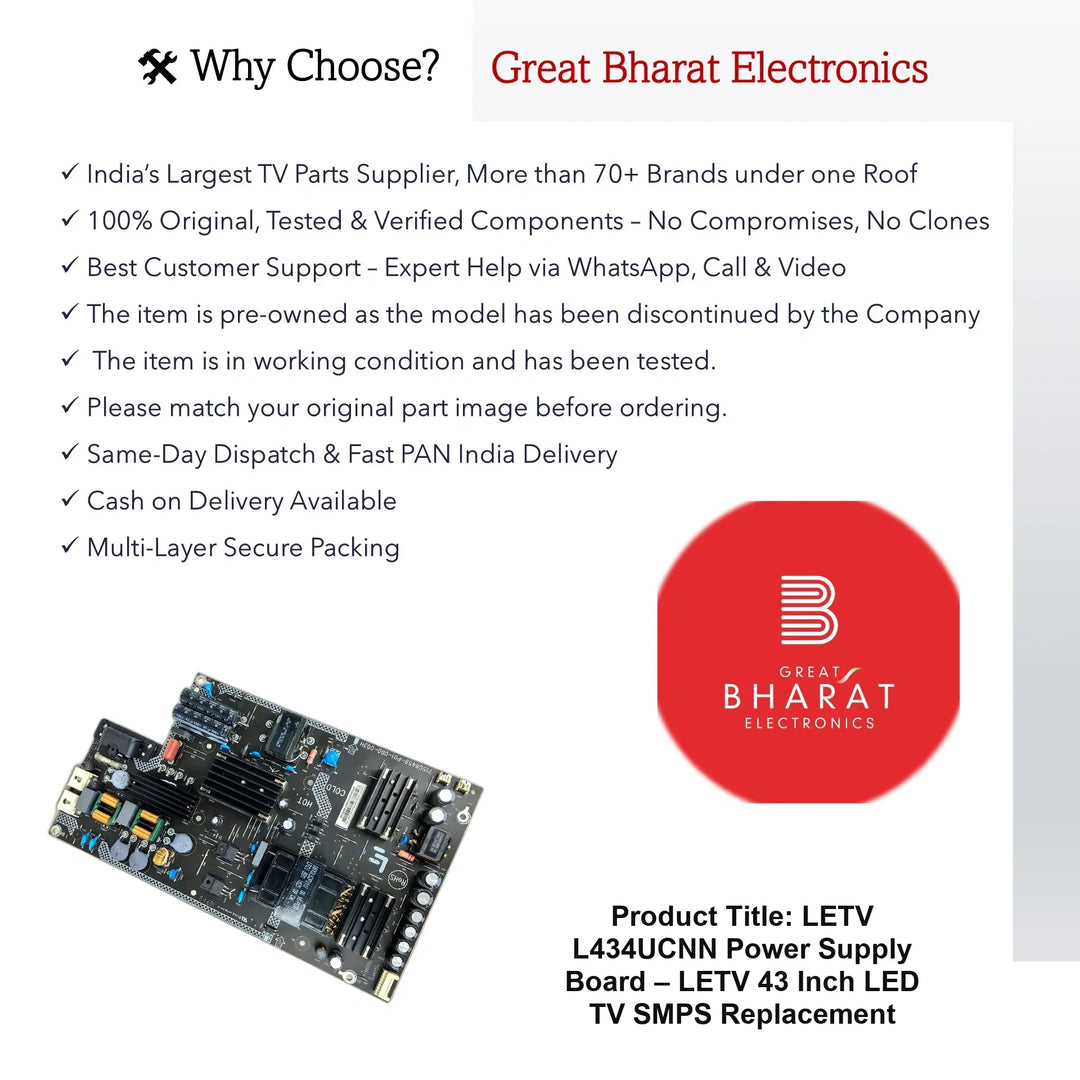 LETV (LeEco) L434UCNN Power Supply Board – LETV (LeEco) 43 Inch LED TV SMPS Replacement - Great Bharat Electronics