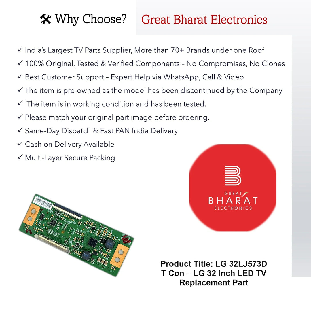 LG 32LJ573D T-Con Board β LG 32 Inch LED TV Replacement Part - Great Bharat Electronics