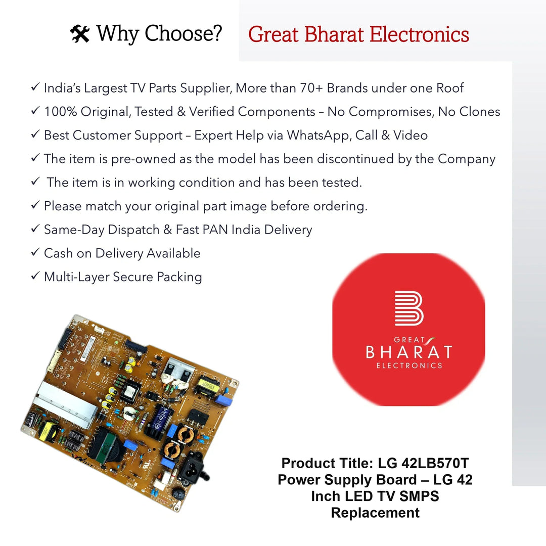LG 42LB570T Power Supply Board – LG 42 Inch LED TV SMPS Replacement - Great Bharat Electronics