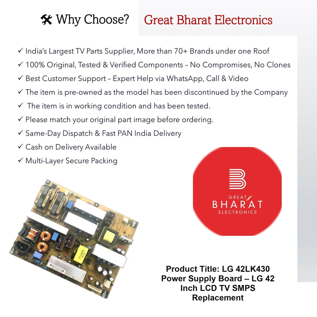 LG 42LK430 Power Supply Board – LG 42 Inch LCD TV SMPS Replacement - Great Bharat Electronics