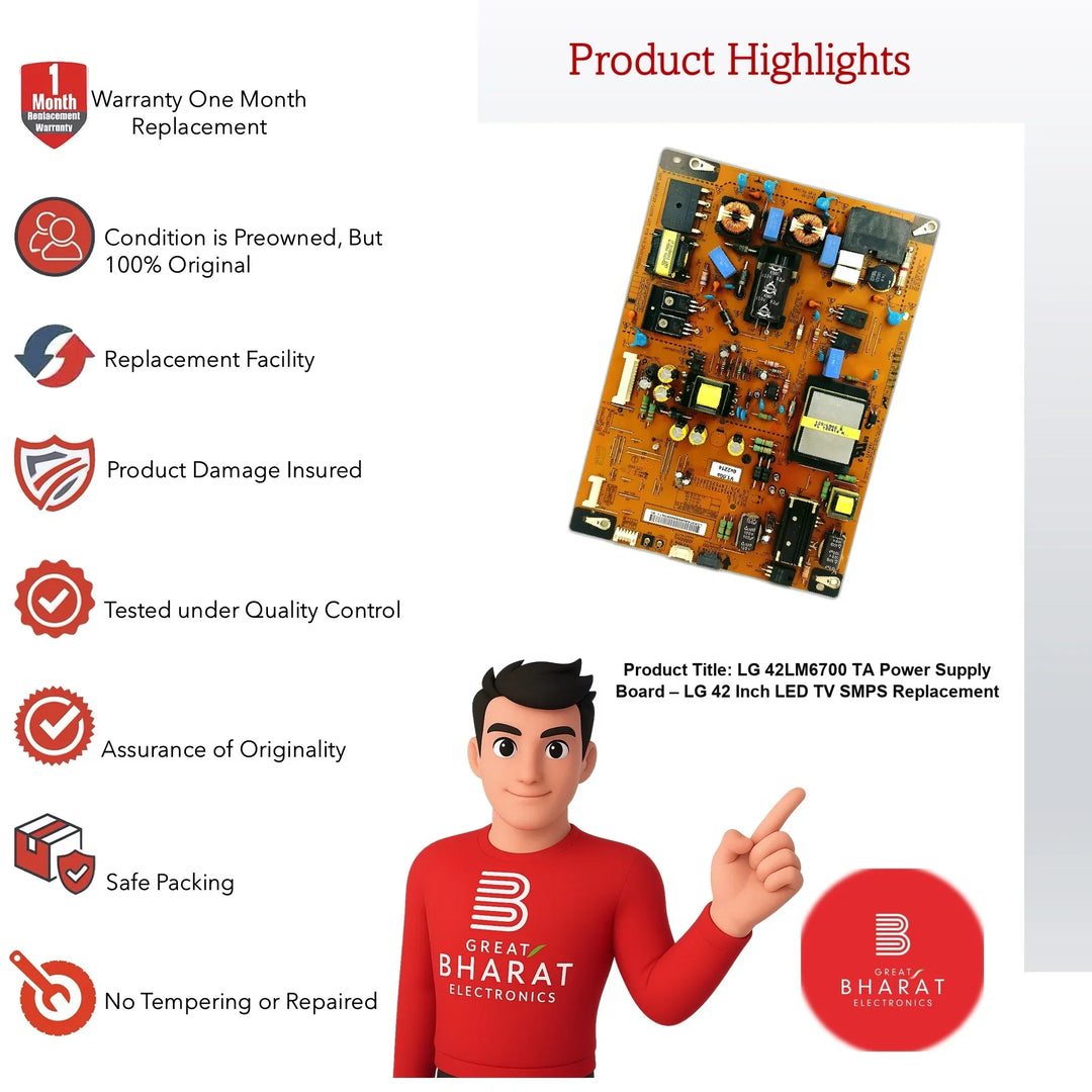 LG 42LM6700-TA Power Supply Board – LG 42 Inch LED TV SMPS Replacement - Great Bharat Electronics