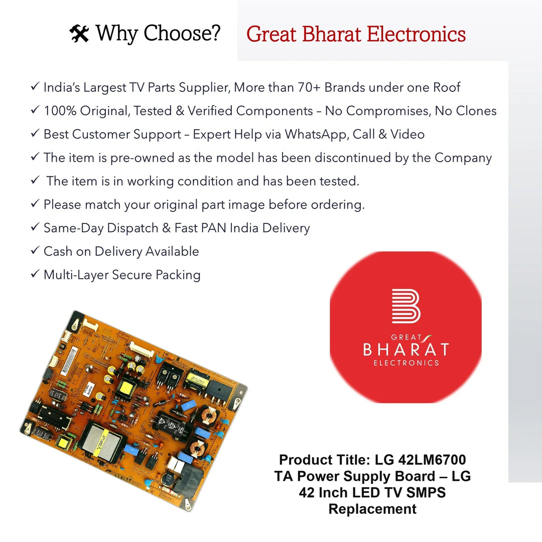LG 42LM6700-TA Power Supply Board – LG 42 Inch LED TV SMPS Replacement - Great Bharat Electronics
