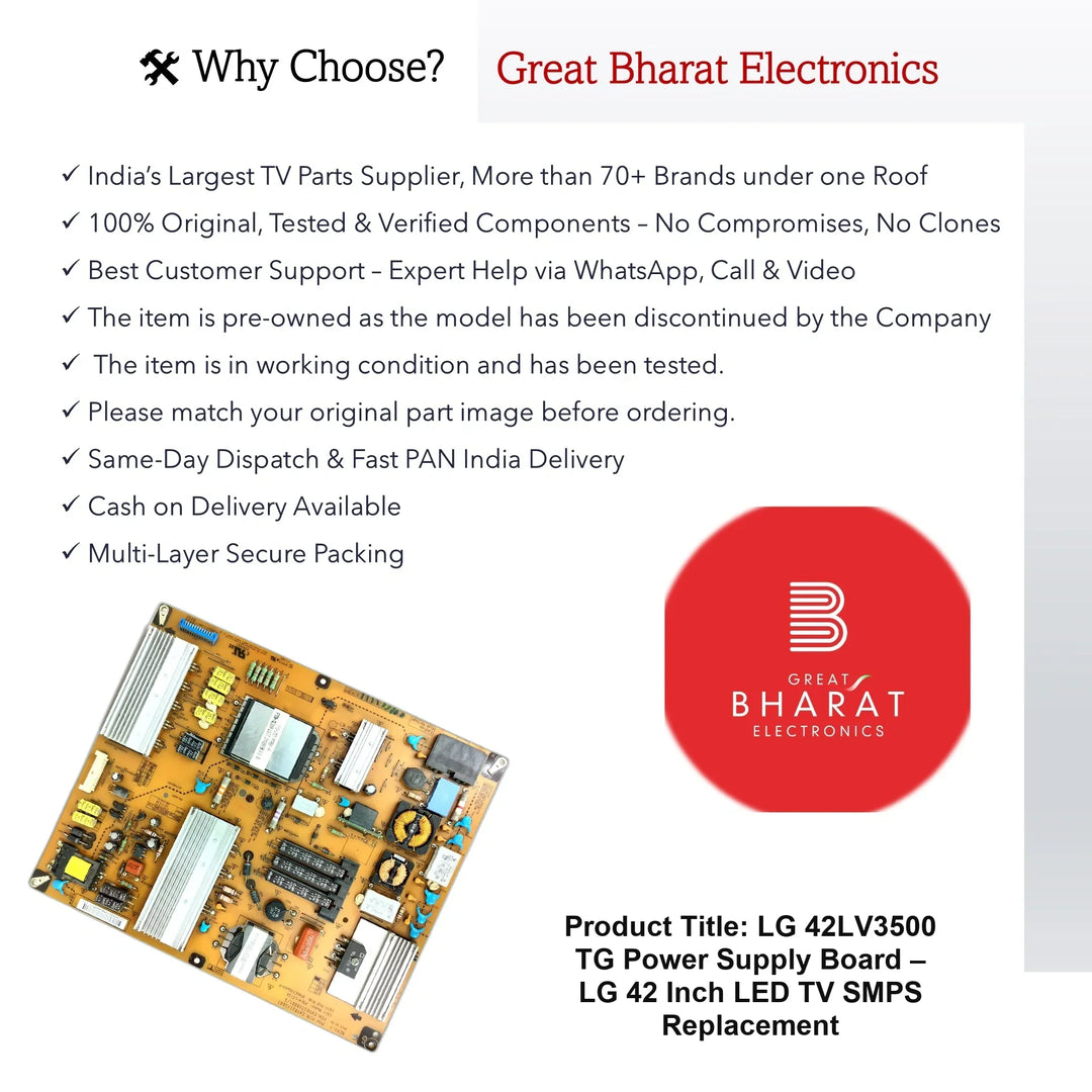 LG 42LV3500-TG Power Supply Board – LG 42 Inch LED TV SMPS Replacement - Great Bharat Electronics
