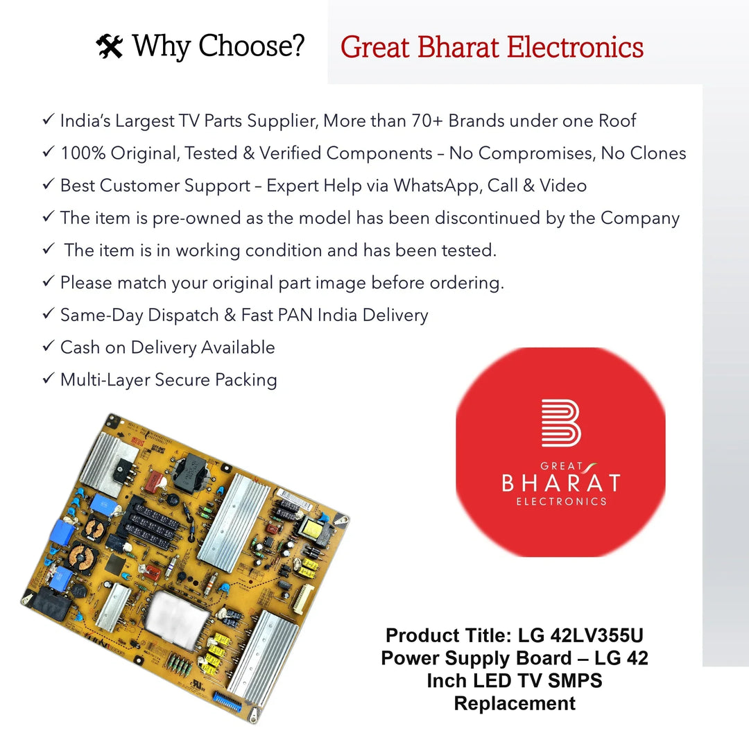 LG 42LV355U Power Supply Board – LG 42 Inch LED TV SMPS Replacement - Great Bharat Electronics