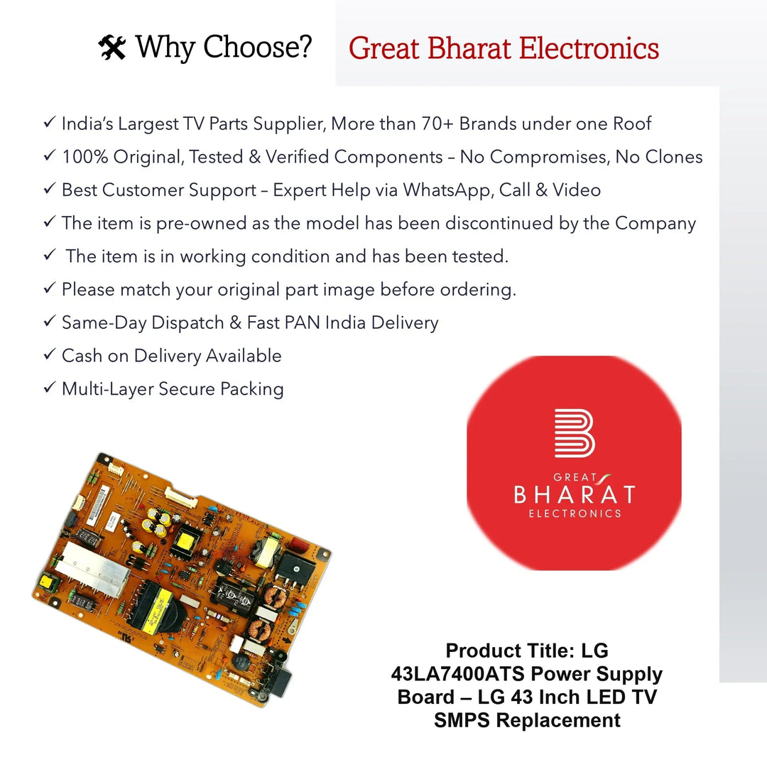 LG 43LA7400ATS Power Supply Board – LG 43 Inch LED TV SMPS Replacement - Great Bharat Electronics