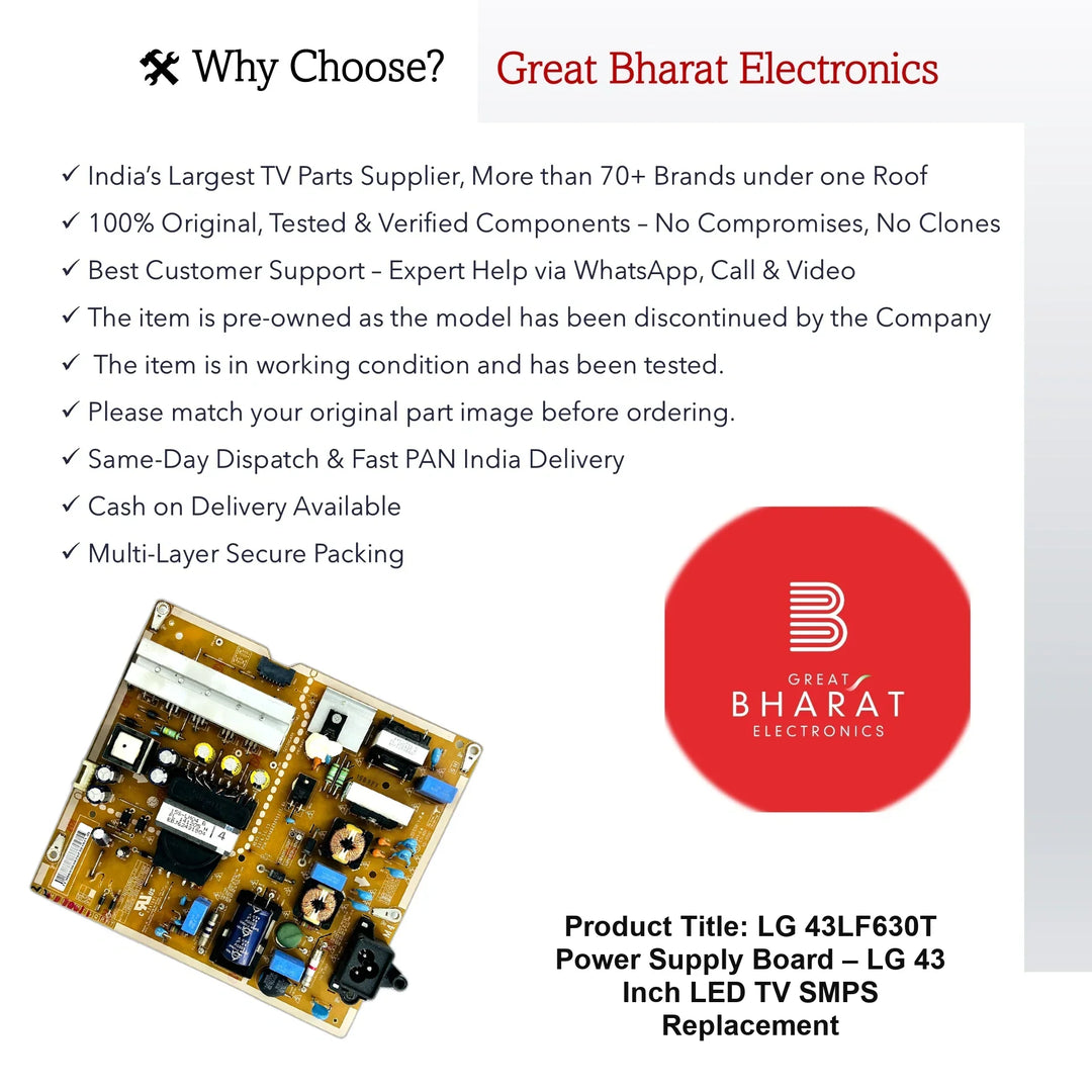 LG 43LF630T Power Supply Board – LG 43 Inch LED TV SMPS Replacement - Great Bharat Electronics