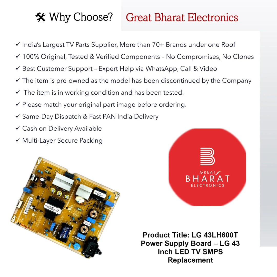 LG 43LH600T Power Supply Board – LG 43 Inch LED TV SMPS Replacement - Great Bharat Electronics