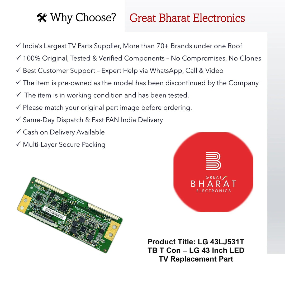 LG 43LJ531T-TB T-Con Board – LG 43 Inch LED TV Replacement Part - Great Bharat Electronics
