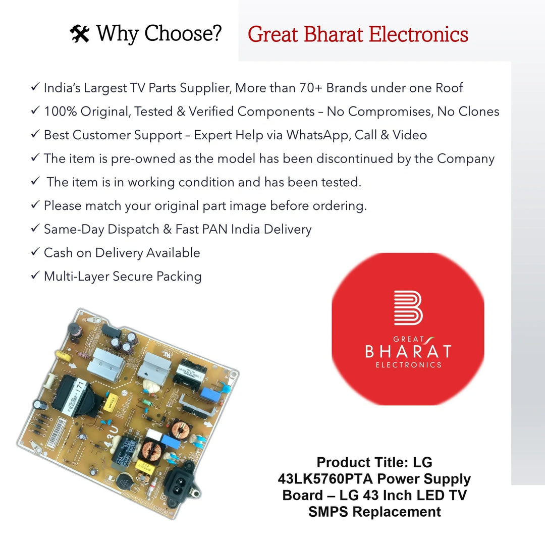 LG 43LK5760PTA Power Supply Board – LG 43 Inch LED TV SMPS Replacement - Great Bharat Electronics