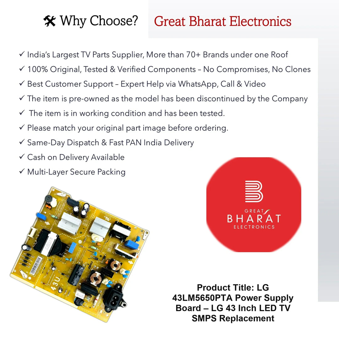 LG 43LM5650PTA Power Supply Board – LG 43 Inch LED TV SMPS Replacement - Great Bharat Electronics