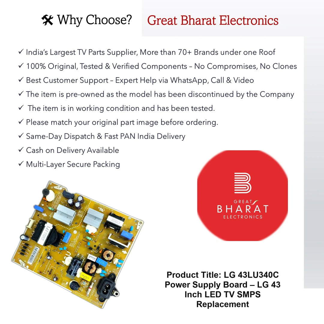 LG 43LU340C Power Supply Board – LG 43 Inch LED TV SMPS Replacement - Great Bharat Electronics