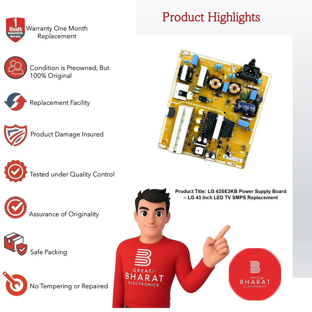 LG 43SE3KB Power Supply Board – LG 43 Inch LED TV SMPS Replacement - Great Bharat Electronics