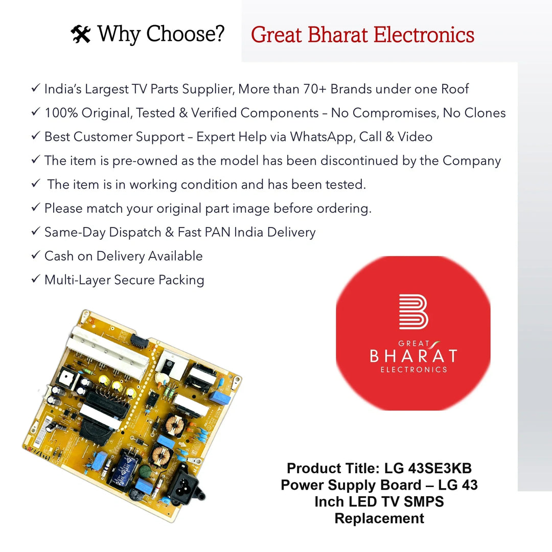 LG 43SE3KB Power Supply Board – LG 43 Inch LED TV SMPS Replacement - Great Bharat Electronics