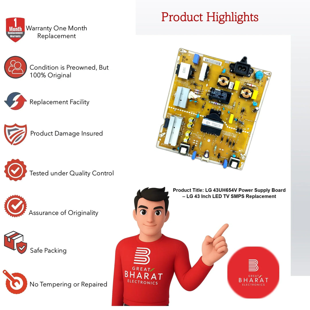 LG 43UH654V Power Supply Board – LG 43 Inch LED TV SMPS Replacement - Great Bharat Electronics