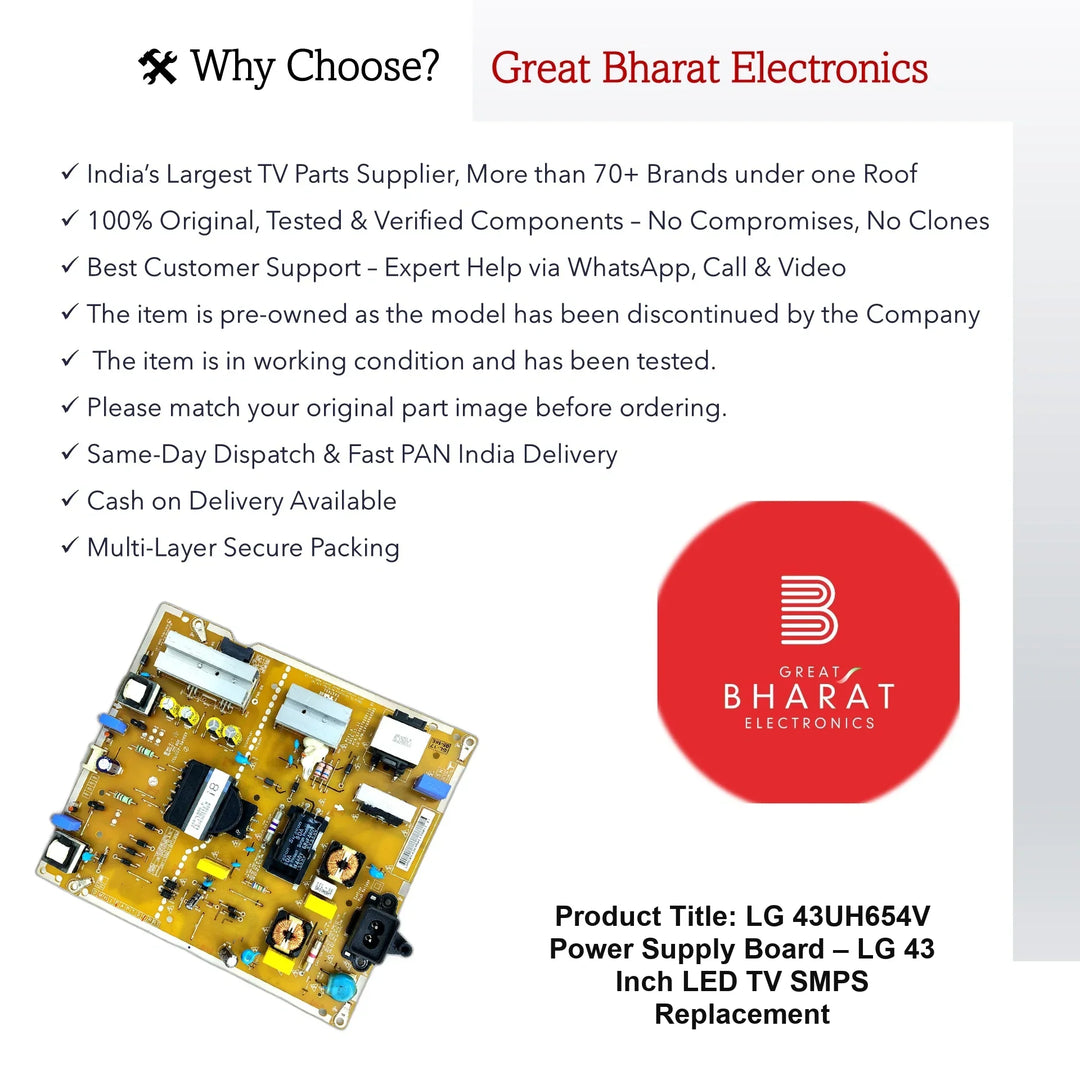 LG 43UH654V Power Supply Board – LG 43 Inch LED TV SMPS Replacement - Great Bharat Electronics