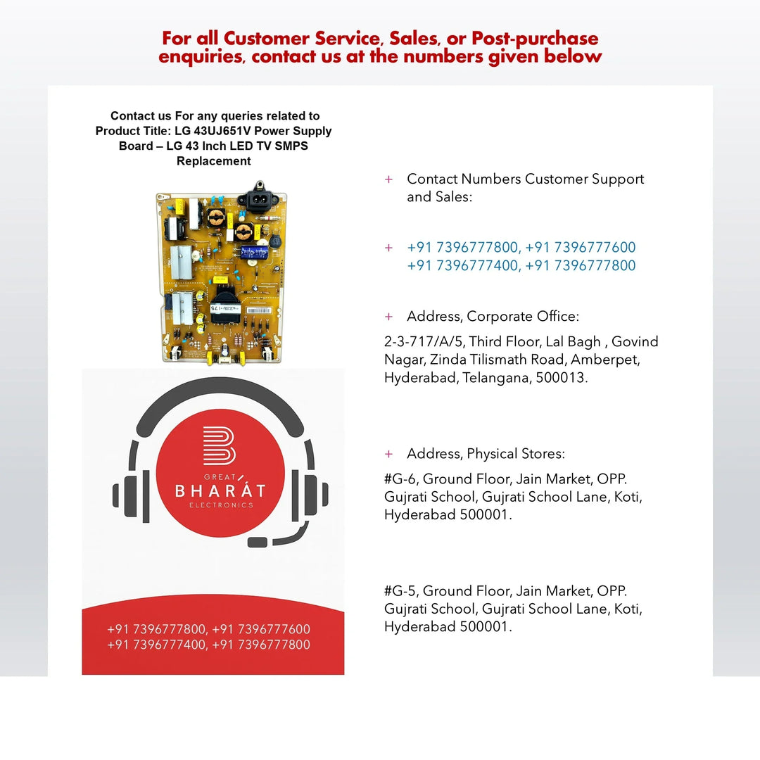 LG 43UJ651V Power Supply Board – LG 43 Inch LED TV SMPS Replacement - Great Bharat Electronics