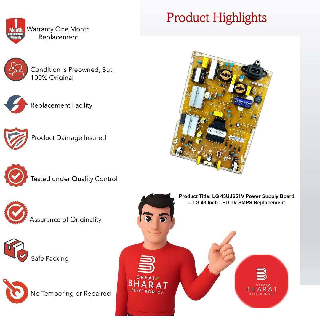 LG 43UJ651V Power Supply Board – LG 43 Inch LED TV SMPS Replacement - Great Bharat Electronics