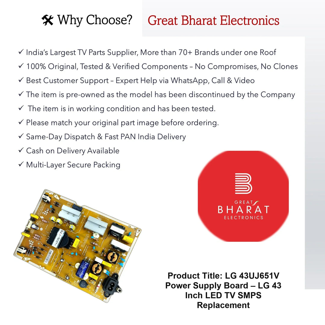 LG 43UJ651V Power Supply Board – LG 43 Inch LED TV SMPS Replacement - Great Bharat Electronics
