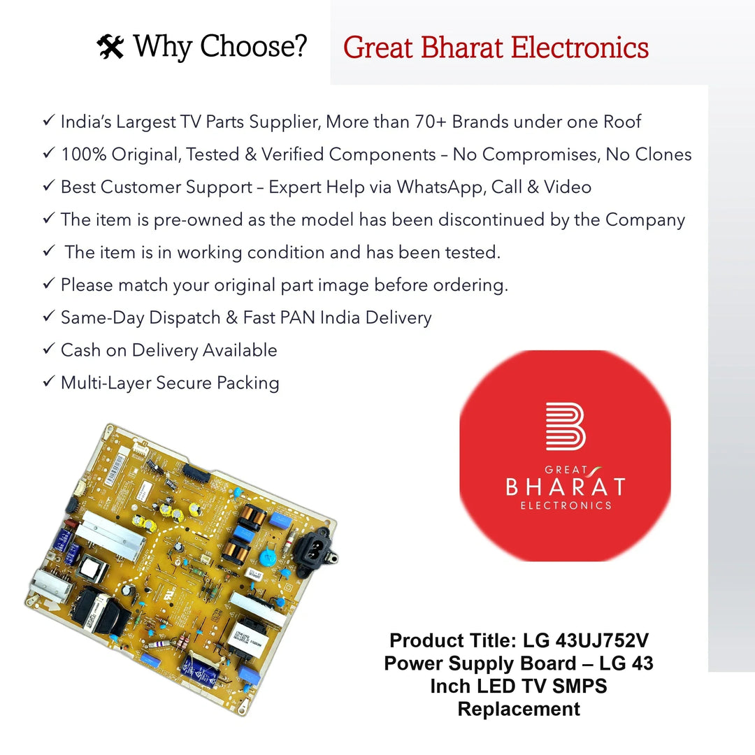 LG 43UJ752V Power Supply Board – LG 43 Inch LED TV SMPS Replacement - Great Bharat Electronics