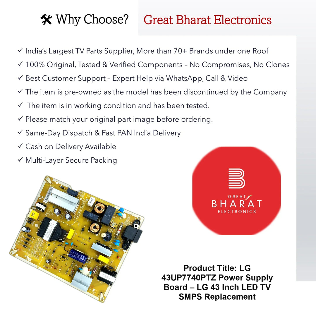 LG 43UP7740PTZ Power Supply Board – LG 43 Inch LED TV SMPS Replacement - Great Bharat Electronics