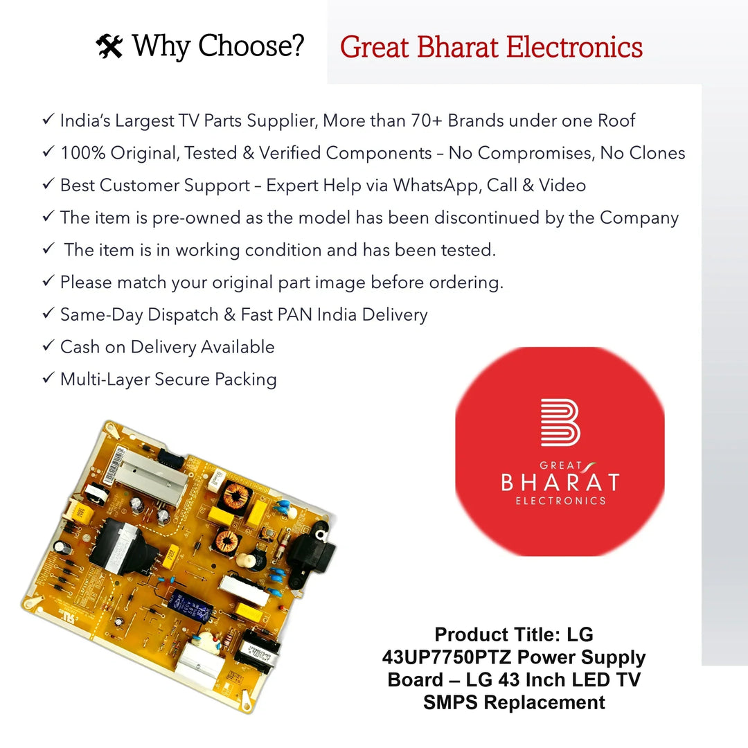 LG 43UP7750PTZ Power Supply Board – LG 43 Inch LED TV SMPS Replacement - Great Bharat Electronics
