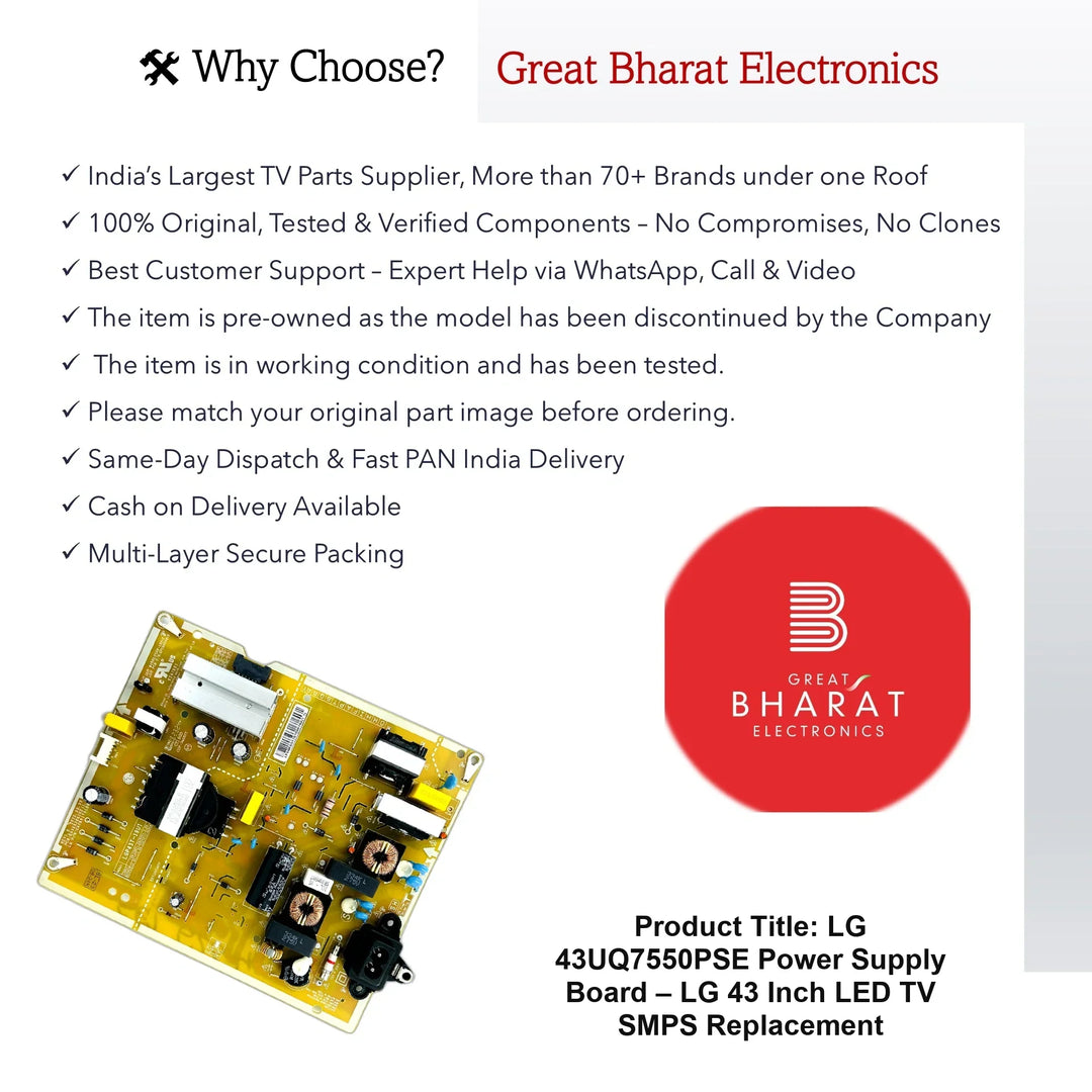 LG 43UQ7550PSE Power Supply Board – LG 43 Inch LED TV SMPS Replacement - Great Bharat Electronics