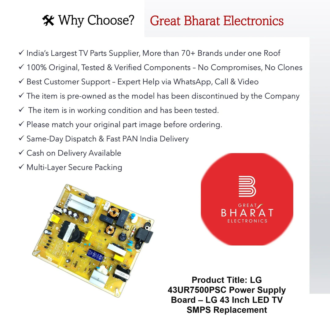 LG 43UR7500PSC Power Supply Board – LG 43 Inch LED TV SMPS Replacement - Great Bharat Electronics
