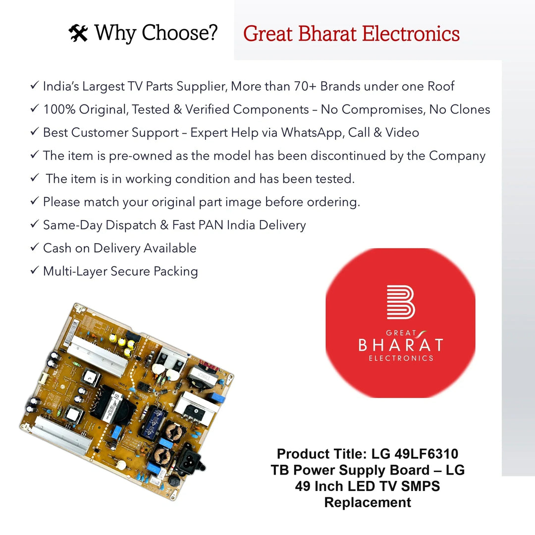 LG 49LF6310-TB Power Supply Board – LG 49 Inch LED TV SMPS Replacement - Great Bharat Electronics
