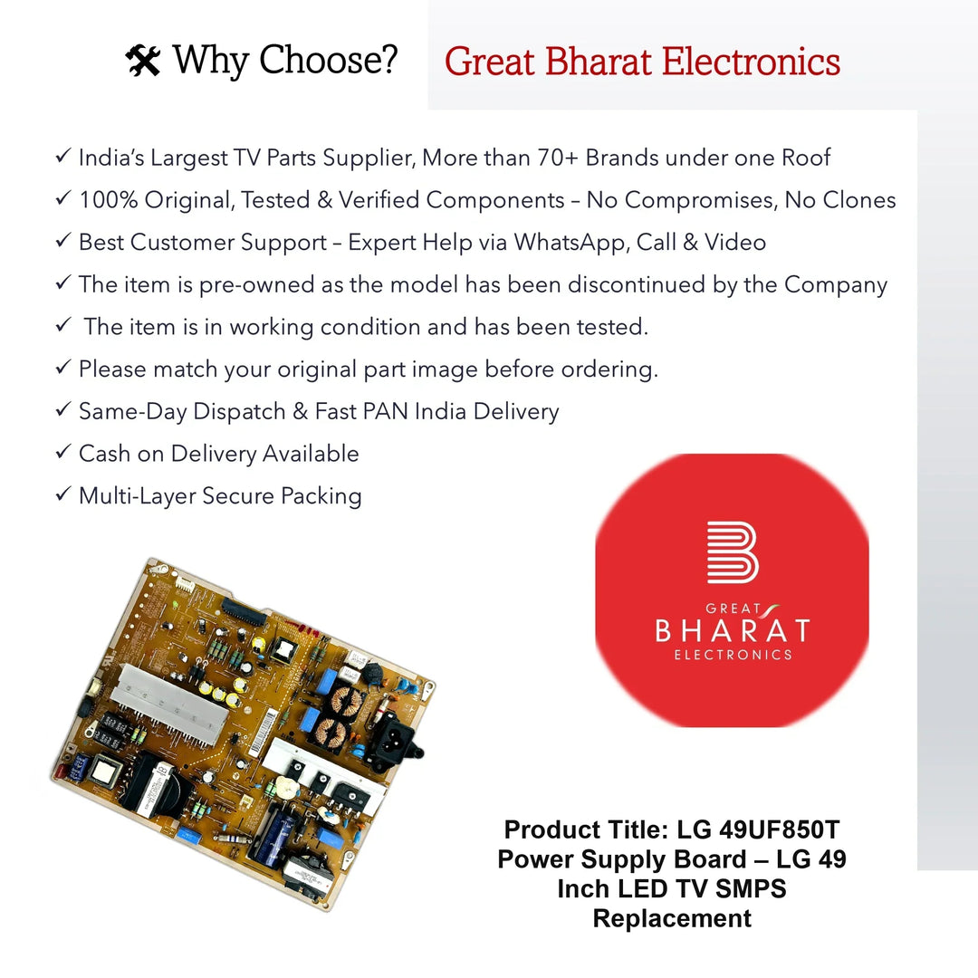 LG 49UF850T Power Supply Board – LG 49 Inch LED TV SMPS Replacement - Great Bharat Electronics