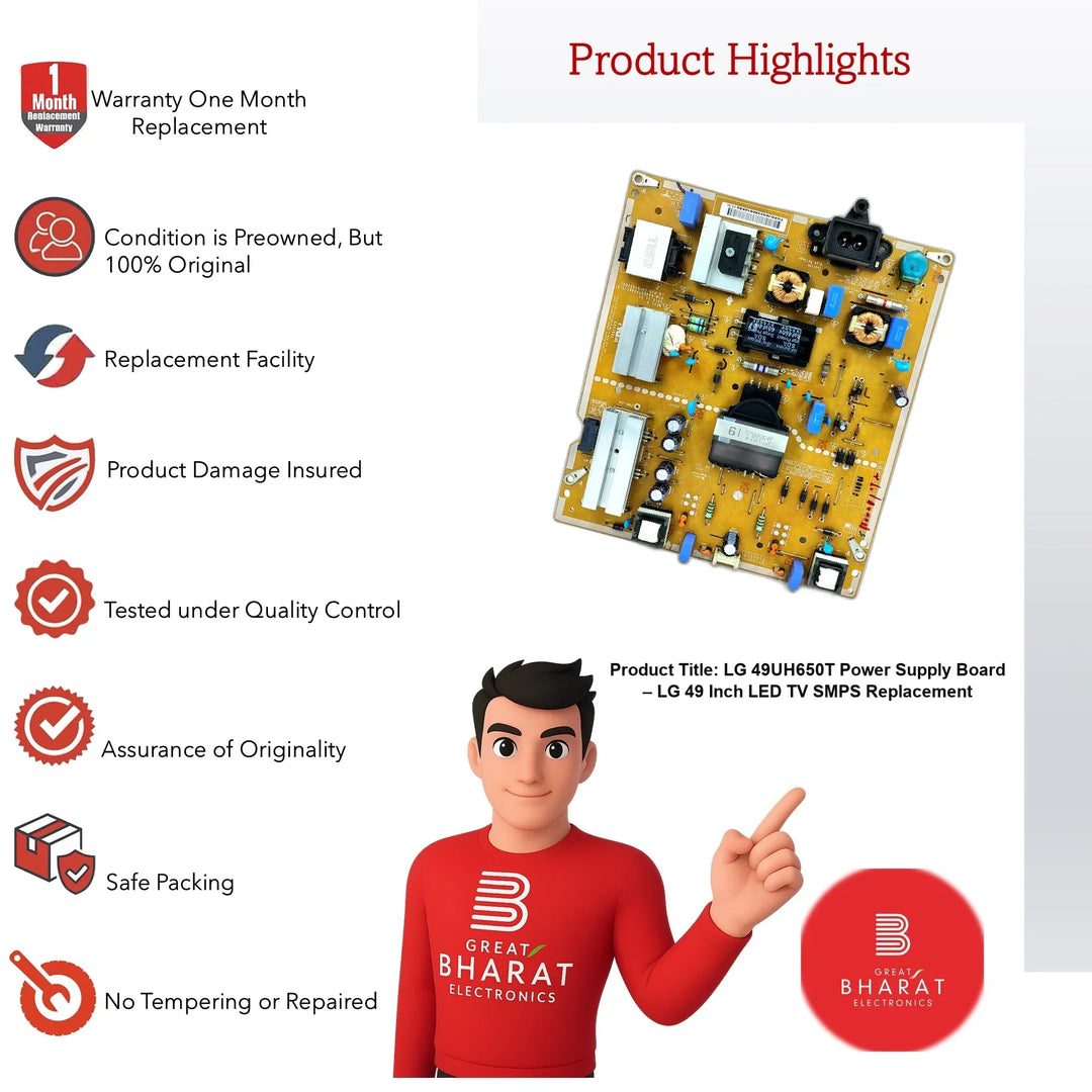 LG 49UH650T Power Supply Board – LG 49 Inch LED TV SMPS Replacement - Great Bharat Electronics