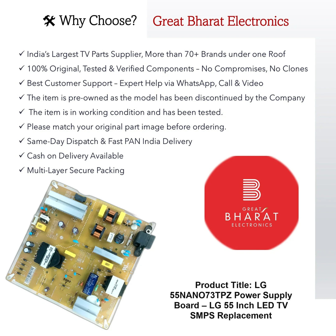 LG 55NANO73TPZ Power Supply Board – LG 55 Inch LED TV SMPS Replacement - Great Bharat Electronics