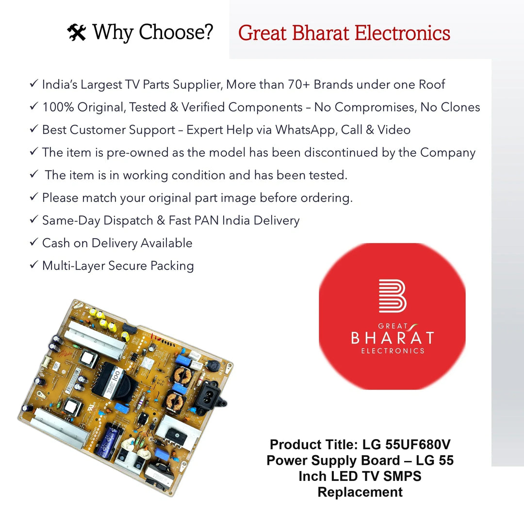 LG 55UF680V Power Supply Board – LG 55 Inch LED TV SMPS Replacement - Great Bharat Electronics