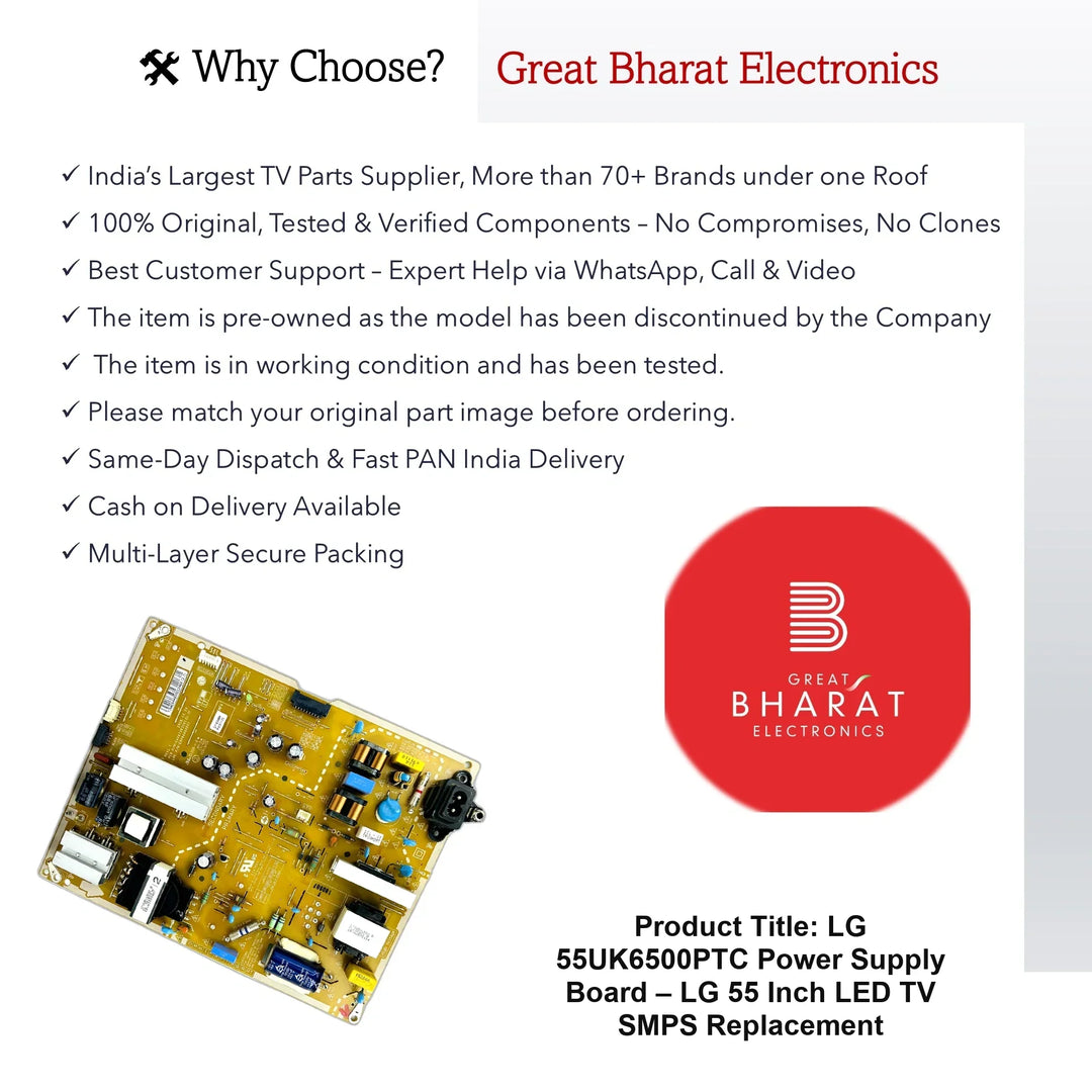 LG 55UK6500PTC Power Supply Board – LG 55 Inch LED TV SMPS Replacement - Great Bharat Electronics