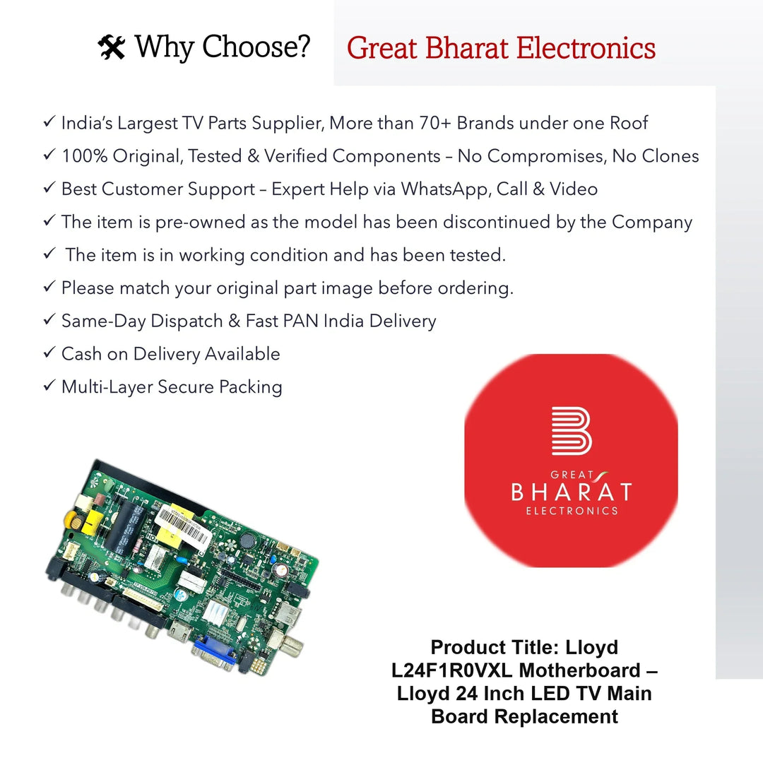 Lloyd L24F1R0VXL Motherboard – Lloyd 24 Inch LED TV Main Board Replacement - Great Bharat Electronics