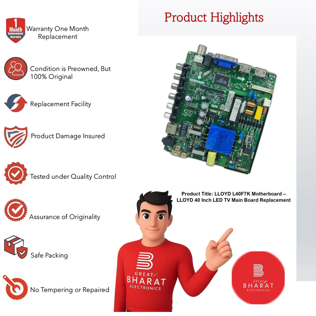 LLOYD L40F7K Motherboard – LLOYD 40 Inch LED TV Main Board Replacement - Great Bharat Electronics