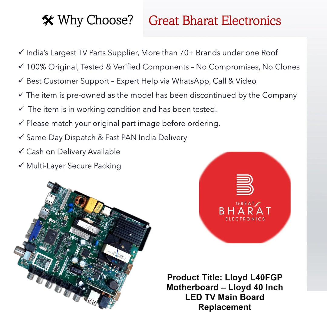 Lloyd L40FGP Motherboard – Lloyd 40 Inch LED TV Main Board Replacement - Great Bharat Electronics