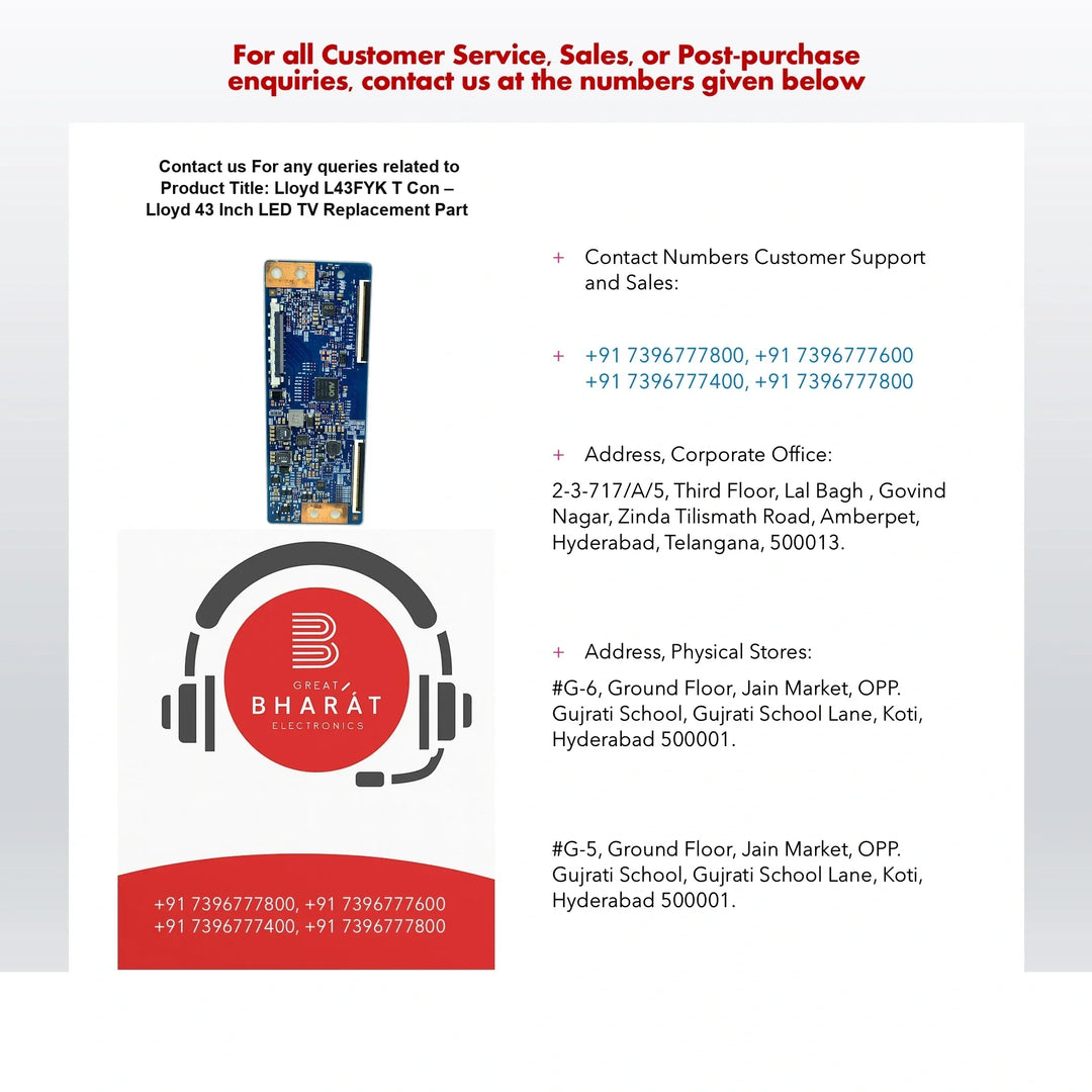 Lloyd L43FYK T-Con Board – Lloyd 43 Inch LED TV Replacement Part - Great Bharat Electronics
