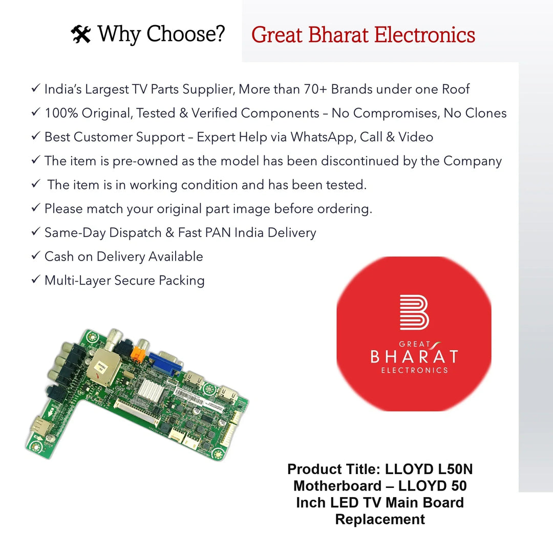 LLOYD L50N Motherboard – LLOYD 50 Inch LED TV Main Board Replacement - Great Bharat Electronics
