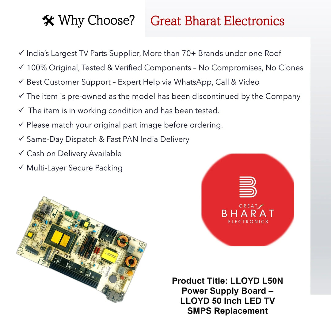 LLOYD L50N Power Supply Board – LLOYD 50 Inch LED TV SMPS Replacement - Great Bharat Electronics
