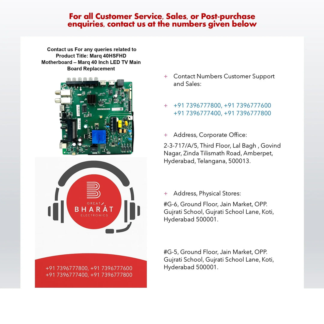 Marq 40HSFHD Motherboard – Marq 40 Inch LED TV Main Board Replacement - Great Bharat Electronics