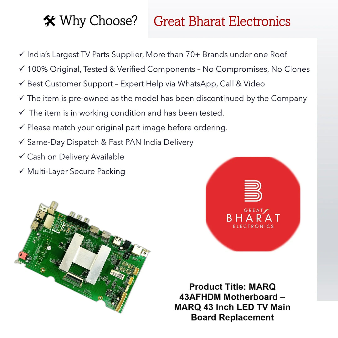 Marq 43AFHDM Motherboard – Marq 43 Inch LED TV Main Board Replacement - Great Bharat Electronics