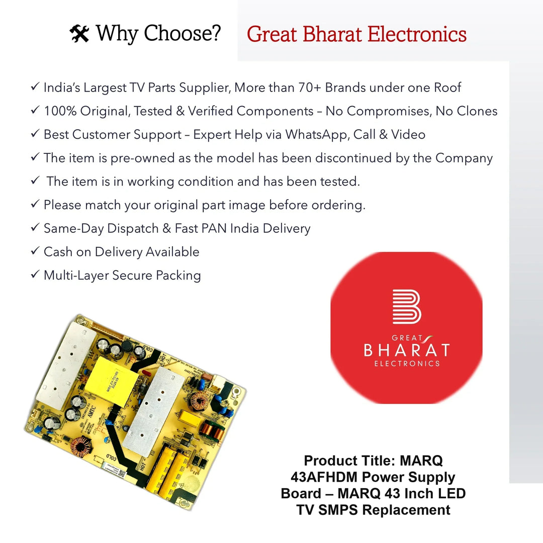 Marq 43AFHDM Power Supply Board – Marq 43 Inch LED TV SMPS Replacement - Great Bharat Electronics