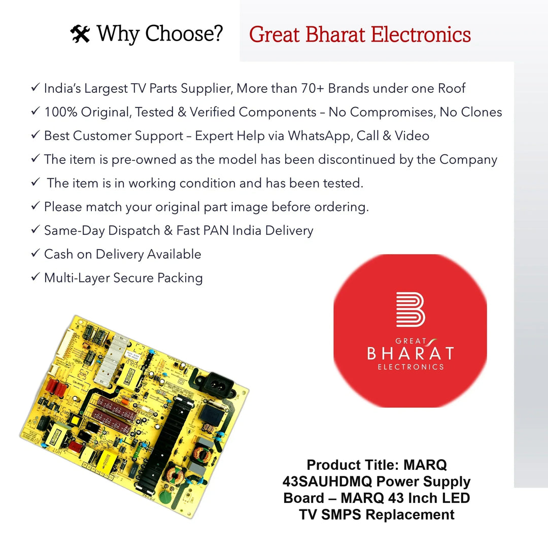 Marq 43SAUHDMQ Power Supply Board – Marq 43 Inch LED TV SMPS Replacement - Great Bharat Electronics